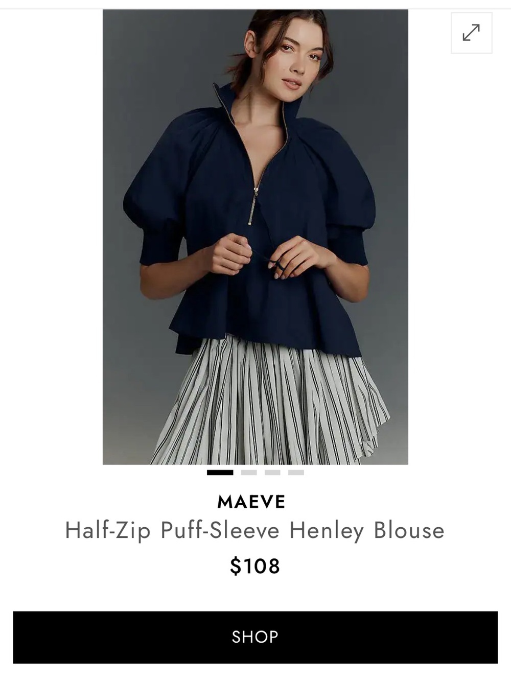 Maeve half zip puff sleeve, Henley blouse blue women L ‘msrp 108$GUC - Picture 5 of 8
